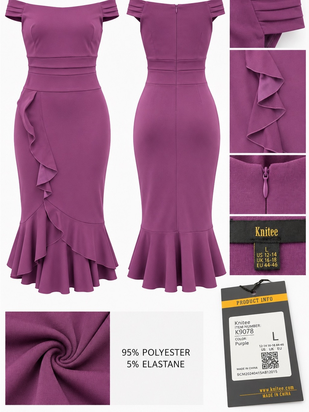 Purple Off-Shoulder Midi Ruffle Dress Size Large 12/14